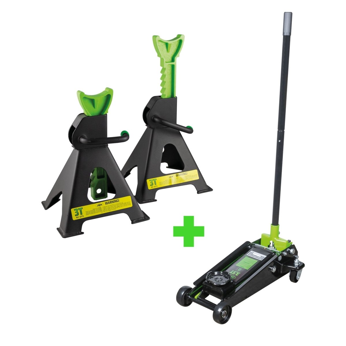 PROMO: MARTINETTO IDRAULICO A CARRELLO 3,5T + SET DI 2 CAVALLETTI DA 3T JBM - Techservice