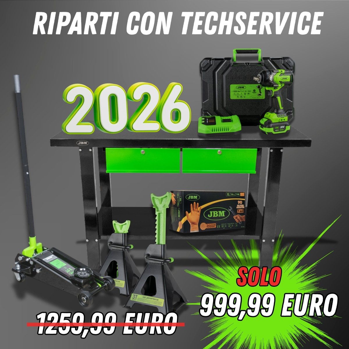 SERIE 586 - 51737 TAVOLO DI LAVORO A DUE CASSETTI + 60051C CHIAVE A PERCUSSIONE 1/2