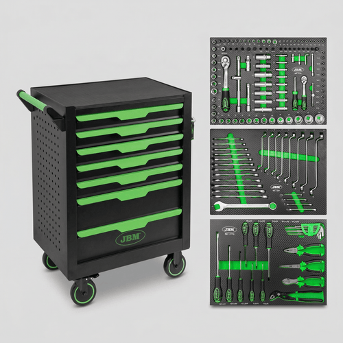JBM CARRELLO CON 7 CASSETTI VERDE - CON UTENSILI 54834